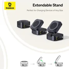 Бездротовий зарядний пристрій Baseus PicoGo Series 2-in-1 Magnetic з функцією MagSafe і Qi2 15W та вбудованим кабелем Type-C 67W Чорний
