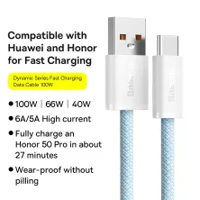 Кабель Baseus Dynamic Series Fast Charging Data Cable USB to Type-C 100W 20V 5A 2m Блакитний