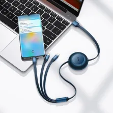 Кабель Baseus Bright Mirror 2 Series Retractable 3-in-1 Fast Charging Data Cable USB to Lightning+Type-C+MicroUSB 66W 1.1m Синий