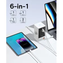 Сетевое зарядное устройство Baseus GaN5 PowerCombo Digital PowerStrip 65W 2AC+USB+Type-C + кабель Baseus Type-C to Type-C 100W 20V/5A 1м Белый
