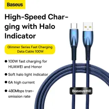 Кабель Baseus Glimmer Series Fast Charging Data Cable USB to Type-C 100W 20V 5A 1m Синий