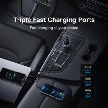 Автомобильное зарядное устройство Baseus Golden Contactor Pro GaN Fast Charging Car Charger 65W USB+2Type-C Серый