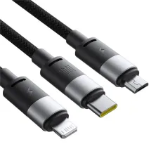 Кабель Baseus StarSpeed Series 3-in-1 Fast Charging Data Cable USB to Lightning+Type-C+MicroUSB 100W 1.5m Черный