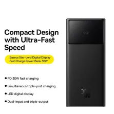 УМБ Baseus Star-Lord Digital Display 20000mAh 30W с технологией QC3.0+PD3.0 2USB+Type-C + Кабель USB to Type-C Черный