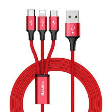 Кабель Baseus Rapid Series Cable 3-in-1 Fast Charging Data Cable USB to Lightning+Type-C+MicroUSB 3А 1.2m Червоний