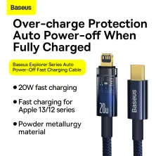 Кабель Baseus Explorer Series Auto Power-Off Fast Charging Data Cable Type-C to Lightning PD 20W 1m Синій