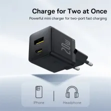Мережевий зарядний пристрій Baseus Palm Fast Charger QC3.0+PD3.0 20W USB+Type-C 3A Чорний