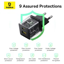 Мережевий зарядний пристрій Baseus Palm Fast Charger QC3.0+PD3.0 30W USB+Type-C 3A + Кабель Type-C to Type-C 60W 20V/3A 1м Чорний