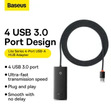 USB-хаб Baseus 4in1 Lite Series 4-Port Type-A HUB Adapter Type-A to USB3.0*4 кабель 2м Черный