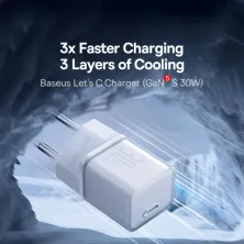 Сетевое зарядное устройство Baseus GaN5S Fast Charger 1C PD3.0 30W Type-C 3A Белый