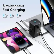Сетевое зарядное устройство Baseus GaN5 PowerCombo Digital PowerStrip 65W 2AC+USB+Type-C + кабель Baseus Type-C to Type-C 100W 20V/5A 1м Черный