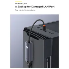 USB Переходник Baseus Lite Series Ethernet 1000 Mbps Type-A to RJ45 Серый