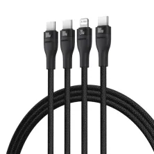 Кабель Baseus Flash Series 3 3-in-1 Fast Charging Data Cable  Type-C to Lightning+Type-C+Type-C 100W 1.5m Чорний