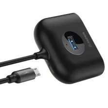 USB-хаб Baseus 5in1 Square Round HUB Adapter Type-A to USB3.0, USB2.0*3, Micro USB кабель 1м Чорний