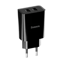 Сетевое зарядное устройство Baseus Speed Mini Dual U Charger 2USB 2.1A 10.5W + Кабель 2.4A USB to Lightning 1м Черный