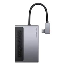 USB-хаб Baseus 6in1 Magic Multifunctional Type-C with a Retractable Clip Type-C to USB3.0, Type-C, 4KHDMI, AUX, TF, SD Сірий